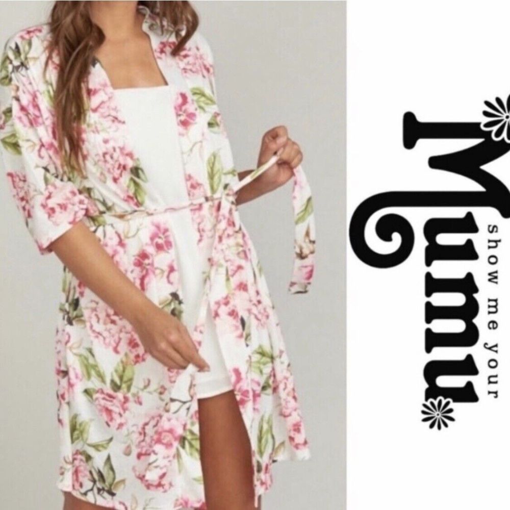 Show Me Your Mumu One Size Robe Cover Up White Pink‎ Floral